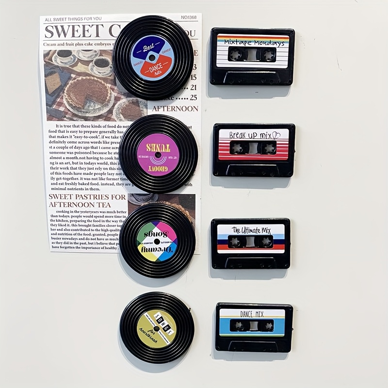 E-shop 4/8 Stück Retro Kassettenmagnet-Set – Vintage Platten-Kühlschirmagnete, Perfektes Geschenk für alle Musikliebhaber