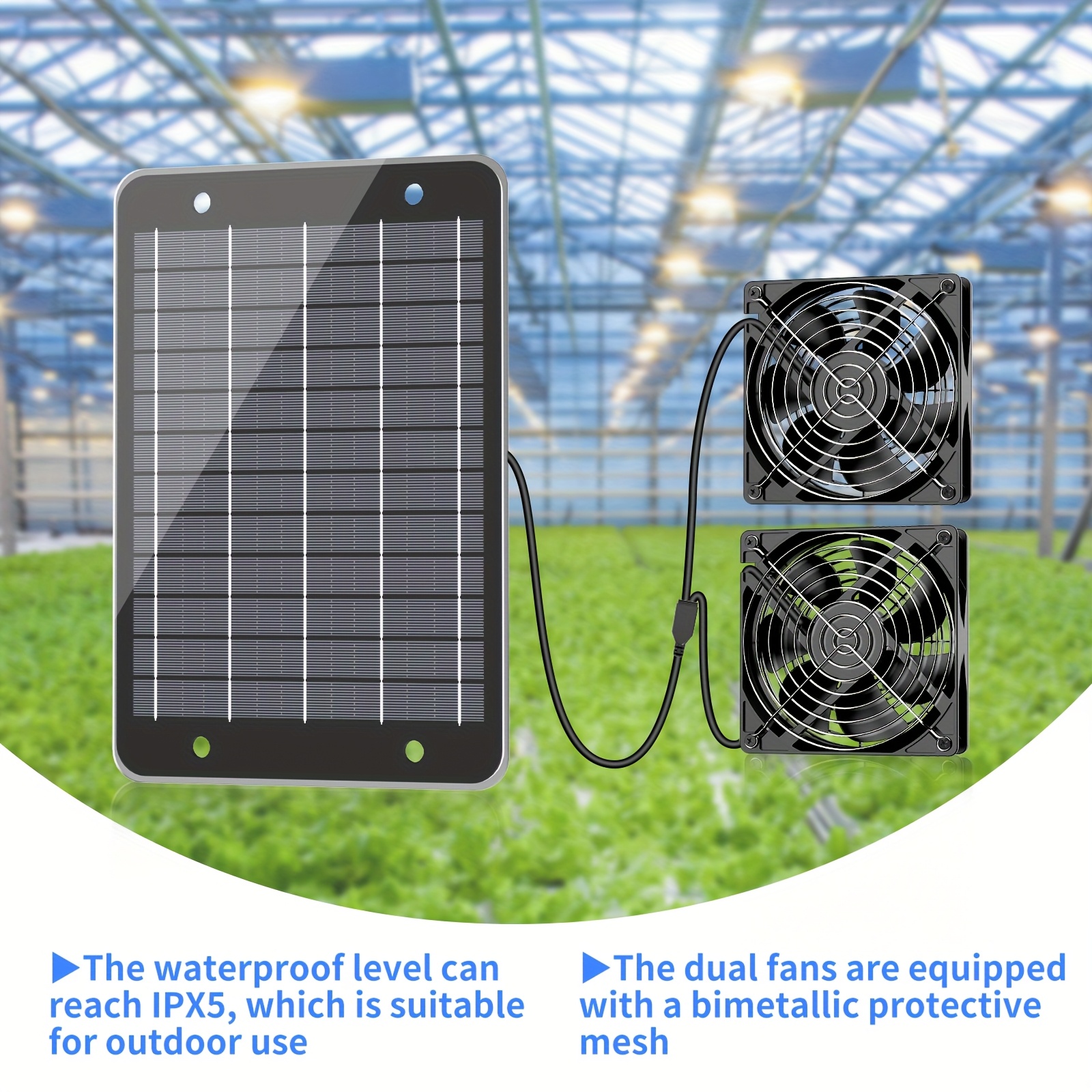 Solar-Powered Dual Fan Ventilation Kit, Low Noise Plastic Air Circulation System for Chicken Coop, Shed, Attic, Greenhouse - No Battery Required