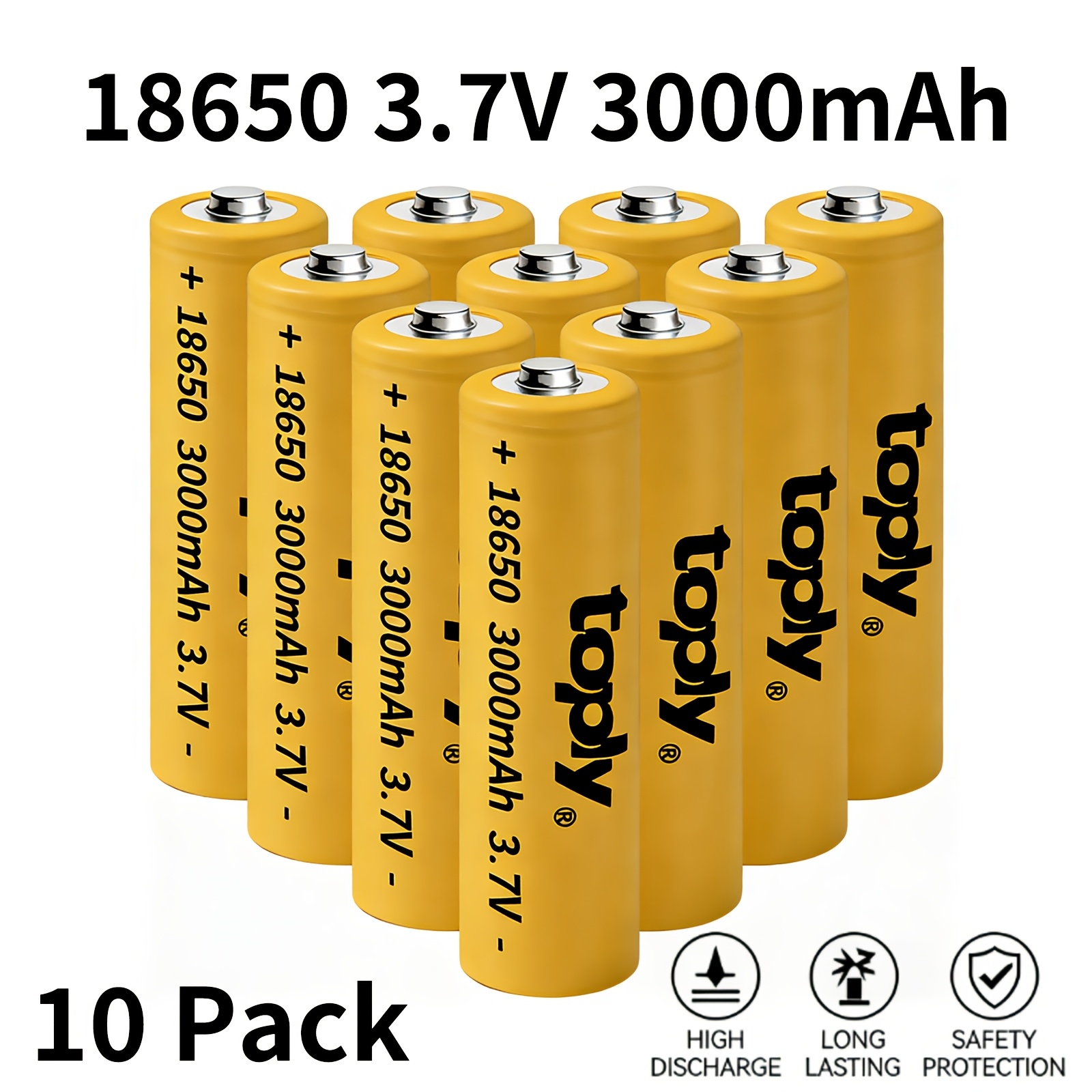 Toply Premium 18650 Li- 3000mah 3.7v Rechargeable - Capacity With Temperature Control | 2000+ Cycles For Flashlight, Power Bank, Emergency Kit-2/6/10pcs