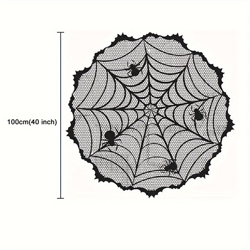 1pc Halloween Web Tablecloth - Washable, Reusable, Durable Polyester Lace Web With Black Pattern, Suitable For Decoration, Easy To Clean And Store