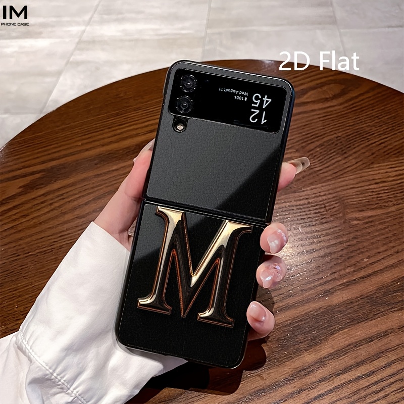 TEMU Phone Case: 2d Flat Golden Three-dimensional Letter M Background Image, Fashionable Pc Material, Style, Suitable For Folding Series: Galaxy Z