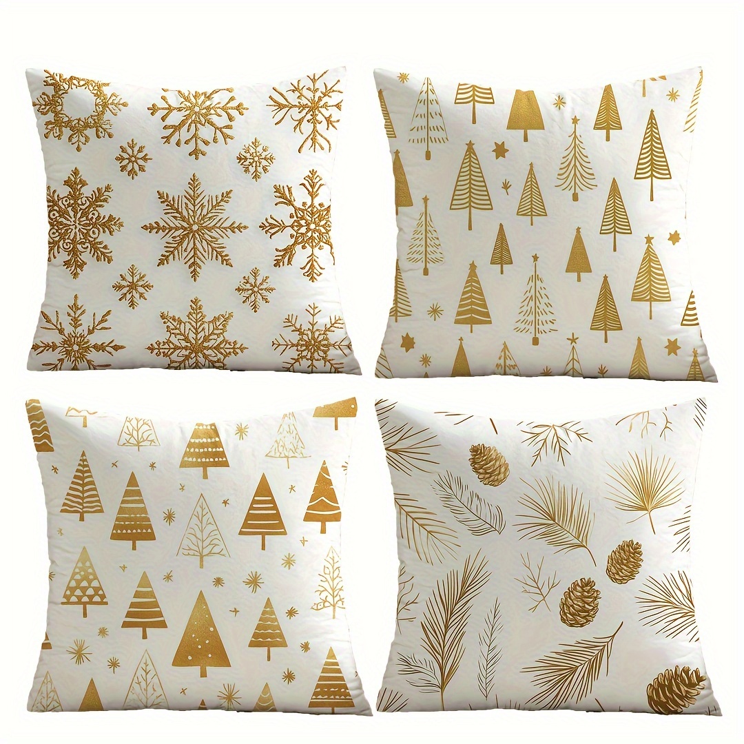 

4pcs Set Christmas - & , 17.7x17.7" - Zippered Polyester For Sofa & Decor, , For