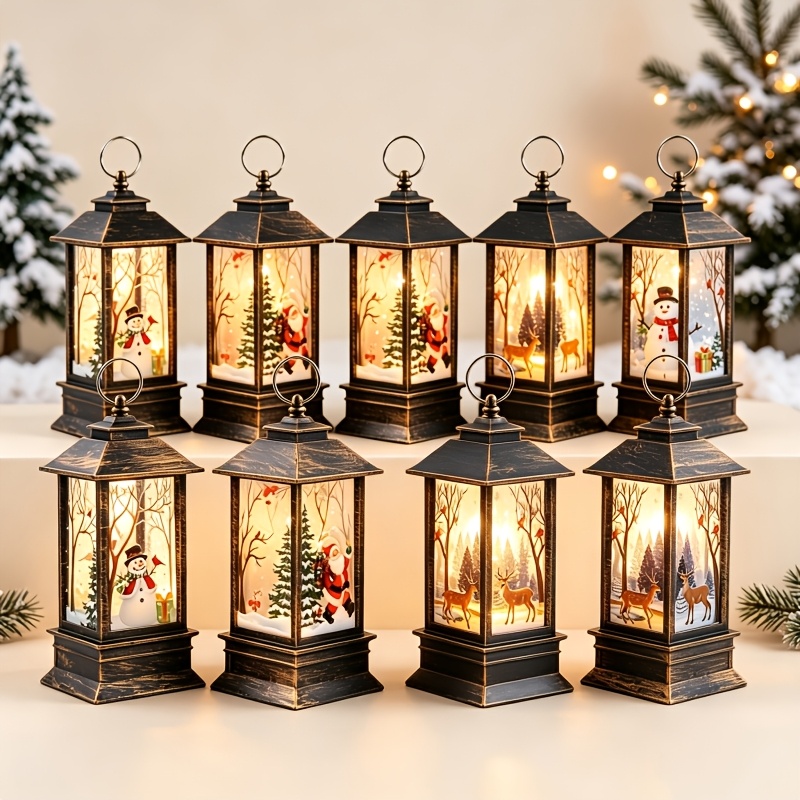 TEMU 9pcs/set Retro Christmas Candles With Led Tea Lights And Patterns Of Santa Claus, Reindeer, And Snowman. Fireless Candles With Decorative Party