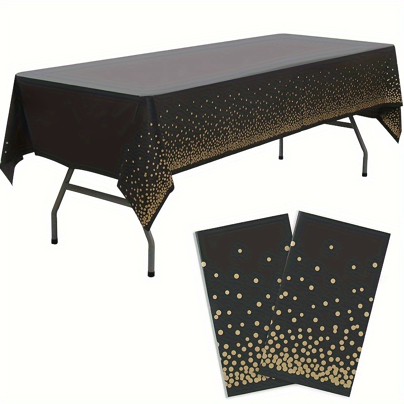 

Gold Polka Dot & Confetti Black Disposable Tablecloth - Perfect For Picnics, Birthdays, Weddings & Parties, 54" X 108