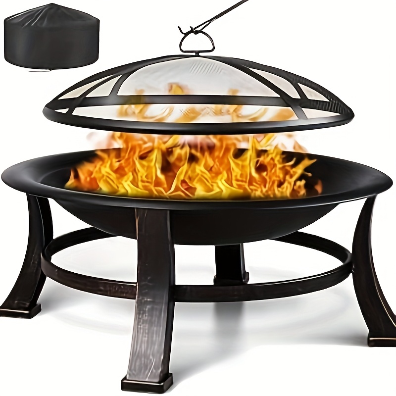 Fire Basket With , 76cm Fire Bowl With Grill Grate, -look Fire Pit, Fire Bowls For The Garden, Fire Bowl Grill, Stable And Functional, By A Bonfire, Black, Large