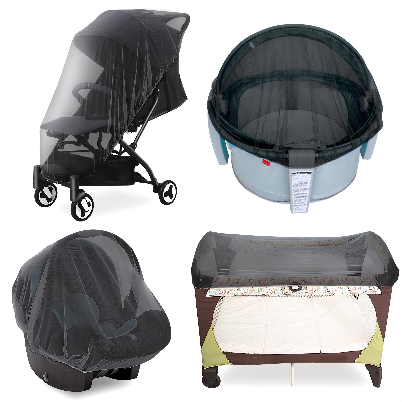 TEMU Baby Net, Suitable For Strollers, Rocking Boards, Rocking Boards, And Portable Mini Cribs, Portable And Durable Baby Insect Net, Black