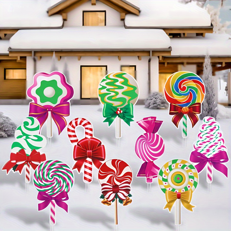 

10pcs Christmas Stakes, Plastic Decor, Decorations, No , Free, For Home & Kitchen Use