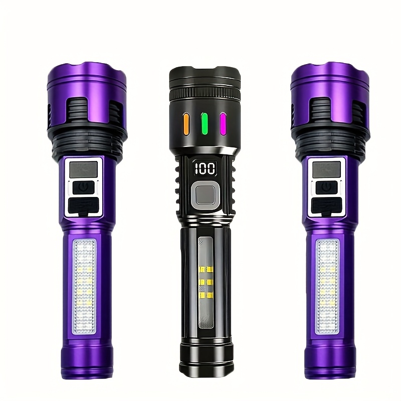 TEMU 3 Outdoor Led Flashlights Rechargeable Household Handheld Flashlights Digital Display Adjustable Length Multiple Lighting Mode For Camping