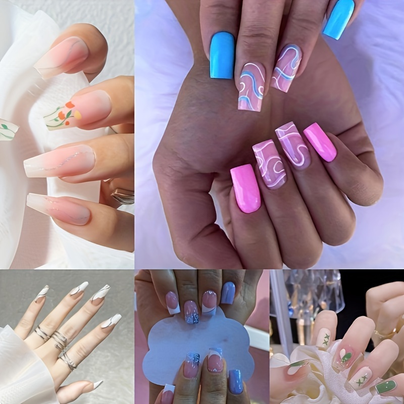 TEMU 120pcs Press On Nails Medium - Gradient Press On Nails Square Coffin, Glue On With Nail In 12 Sizes - 120 Fake Nails Kit, French Tip Stick On Nails For Women