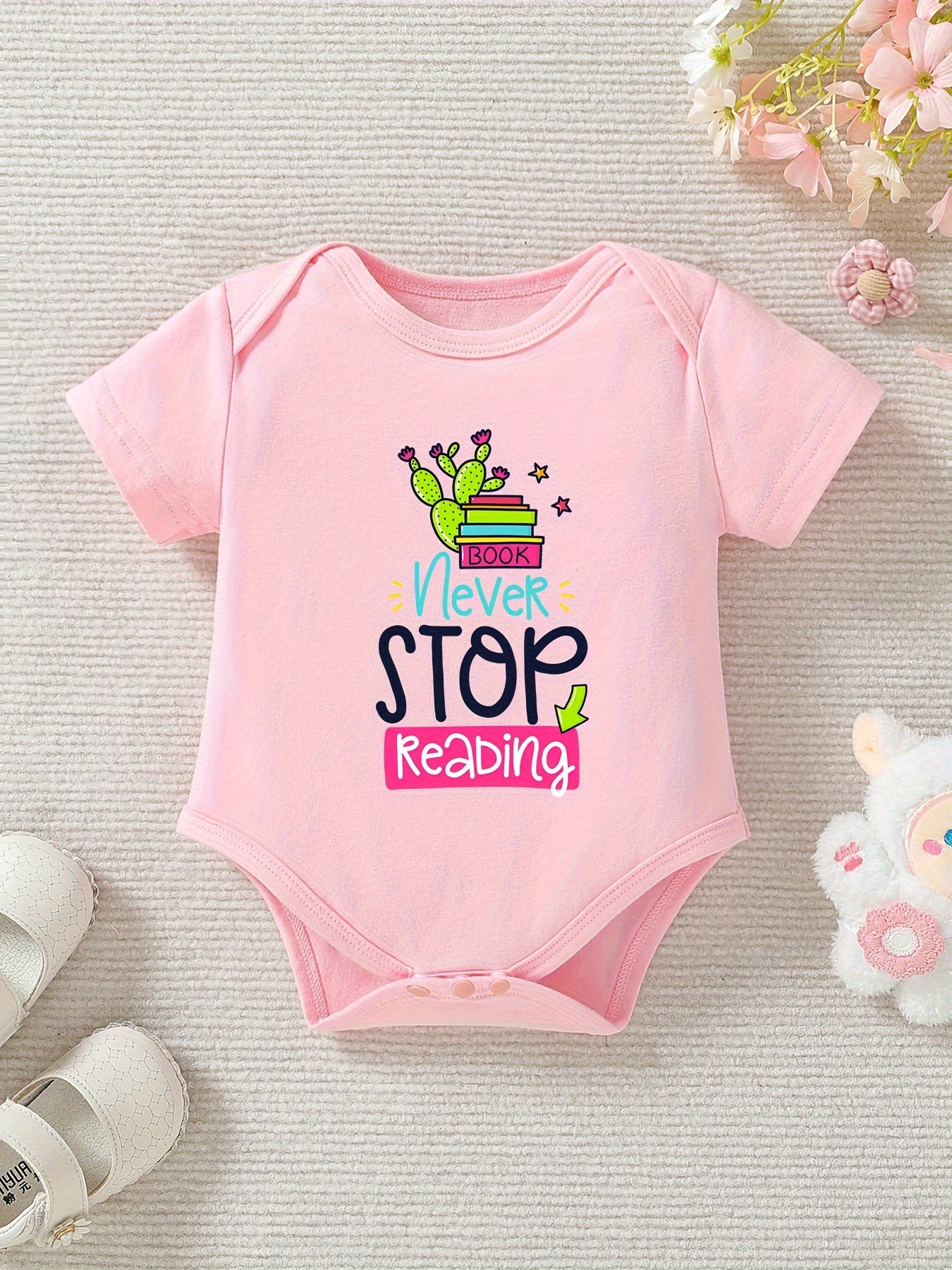 baby onesie short sleeve romper shoulder snaps cactus print Temu