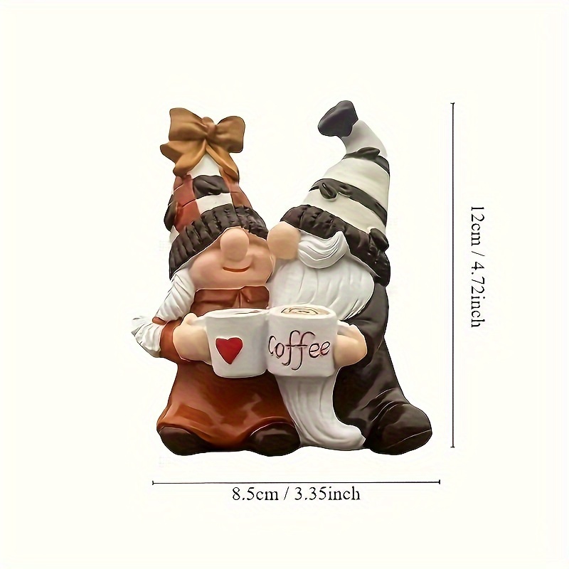 Image of 1 Pair Romantic Gnome Coffee Couple Embrace Figurines, Handcrafted , Indoor Home & Kitchen Display, Christmas, Valentine's, Thanksgiving, New Year, Halloween Festive Gifts