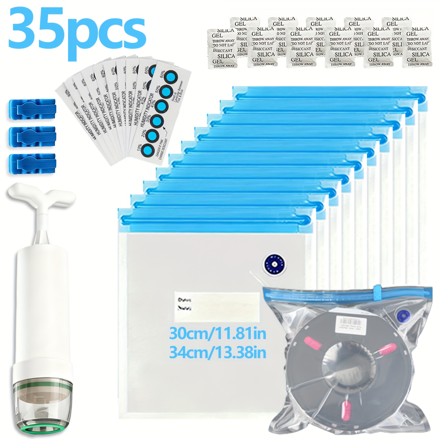 E-shop 23/35 Stück 3D-Drucker Filament Vakuumierbeutel (12.6" X 13.4") - Feuchtigkeitsbeständige Lagerung, Wiederverwendbare Plastiktüten, Ultra-Dickes