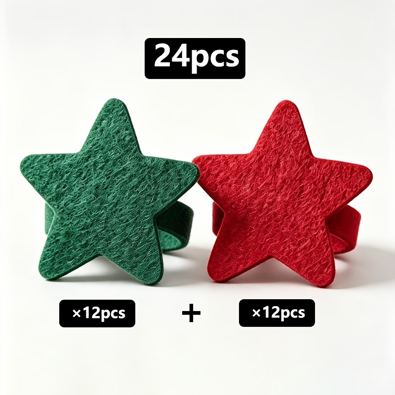 TEMU 24pcs Set, Christmas Felt Star Napkin Rings, Red And Table Decor, Suitable For Christmas Party Table Decoration