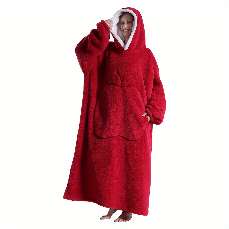 TEMU New Plus Size Rugan Women's Hooded Blanket Sweatshirt, Front Pocket Blanket Pullover, Soft Warm Comfortable Parachute Blanket, Unisex Youth Size