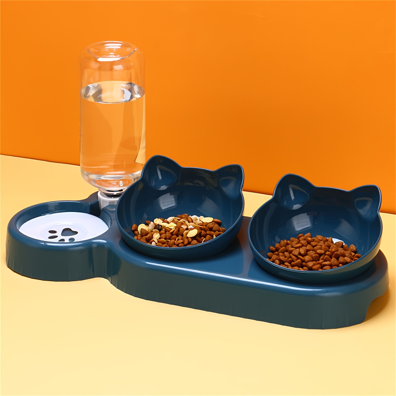 

Plastic Cat Bowls, Double Bowl Feeder For Food And Water, Easy Clean Split Design, Suitable For Cats And Small Dogs
