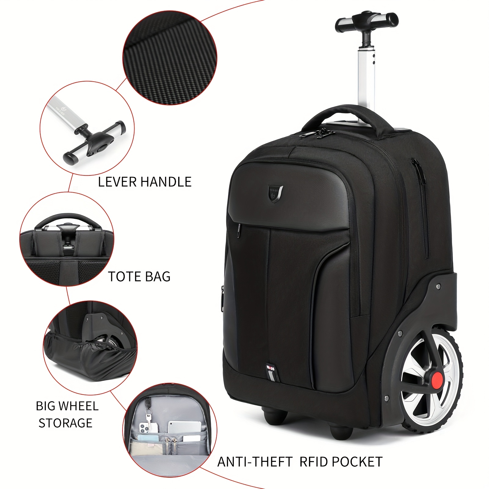 multi functional business rolling backpack large wheel - Temu