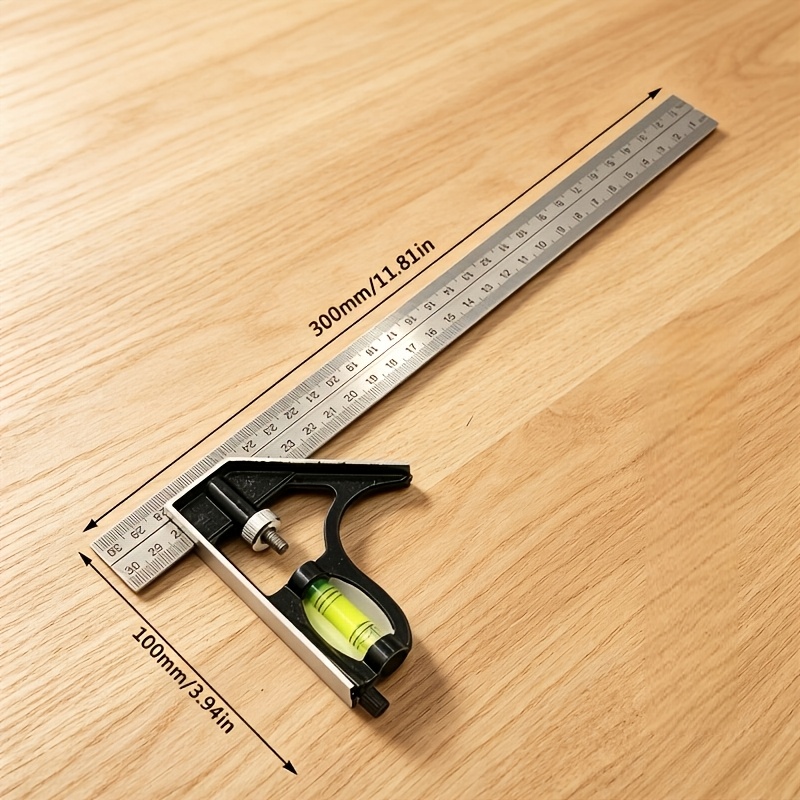 TEMU Adjustable Combination Square Ruler With , Measuring Tool Suitable For Woodworking, Construction, Marking Work