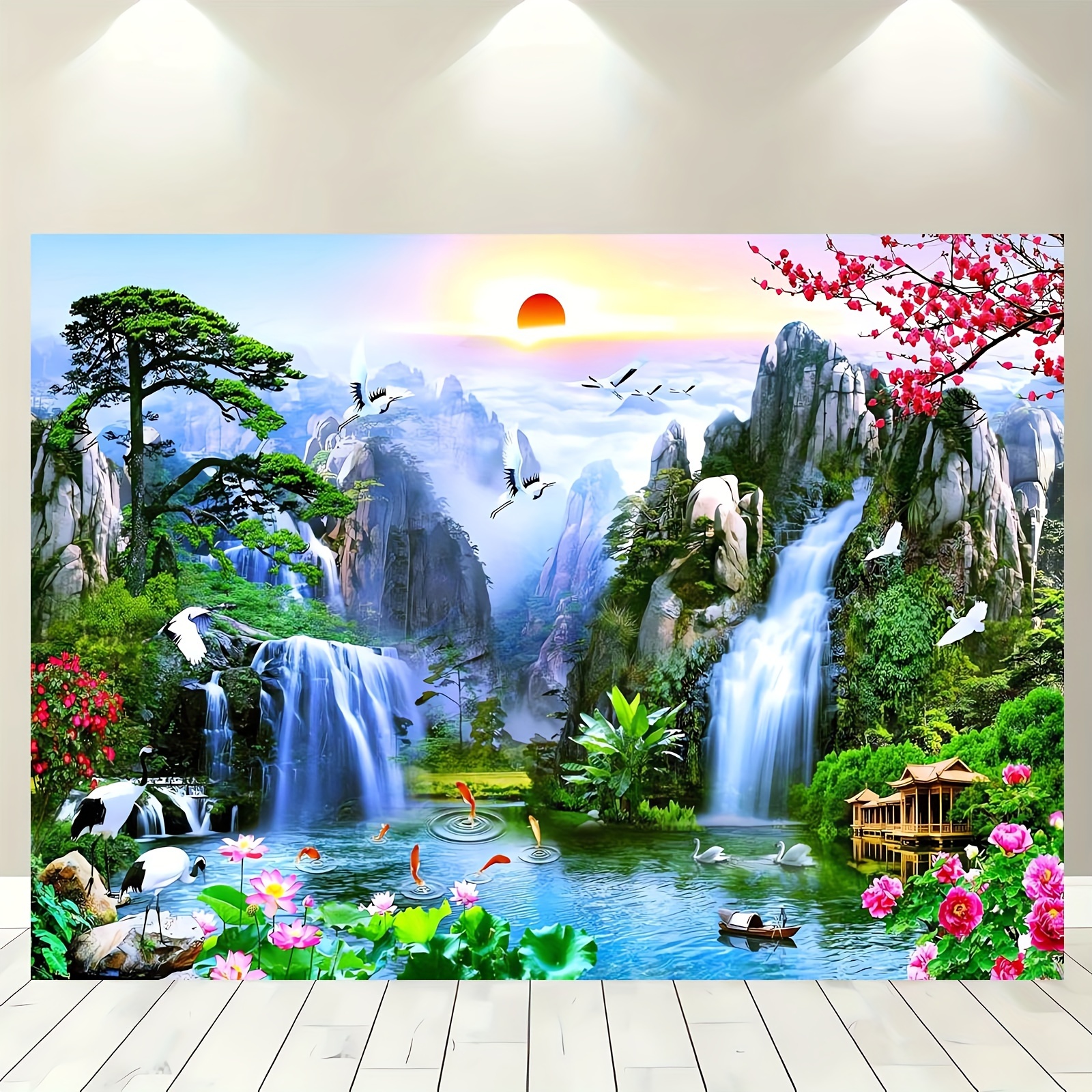 Large Fabric Wall Tapestry Enchanted Waterfall And Landscape_voghion.com
