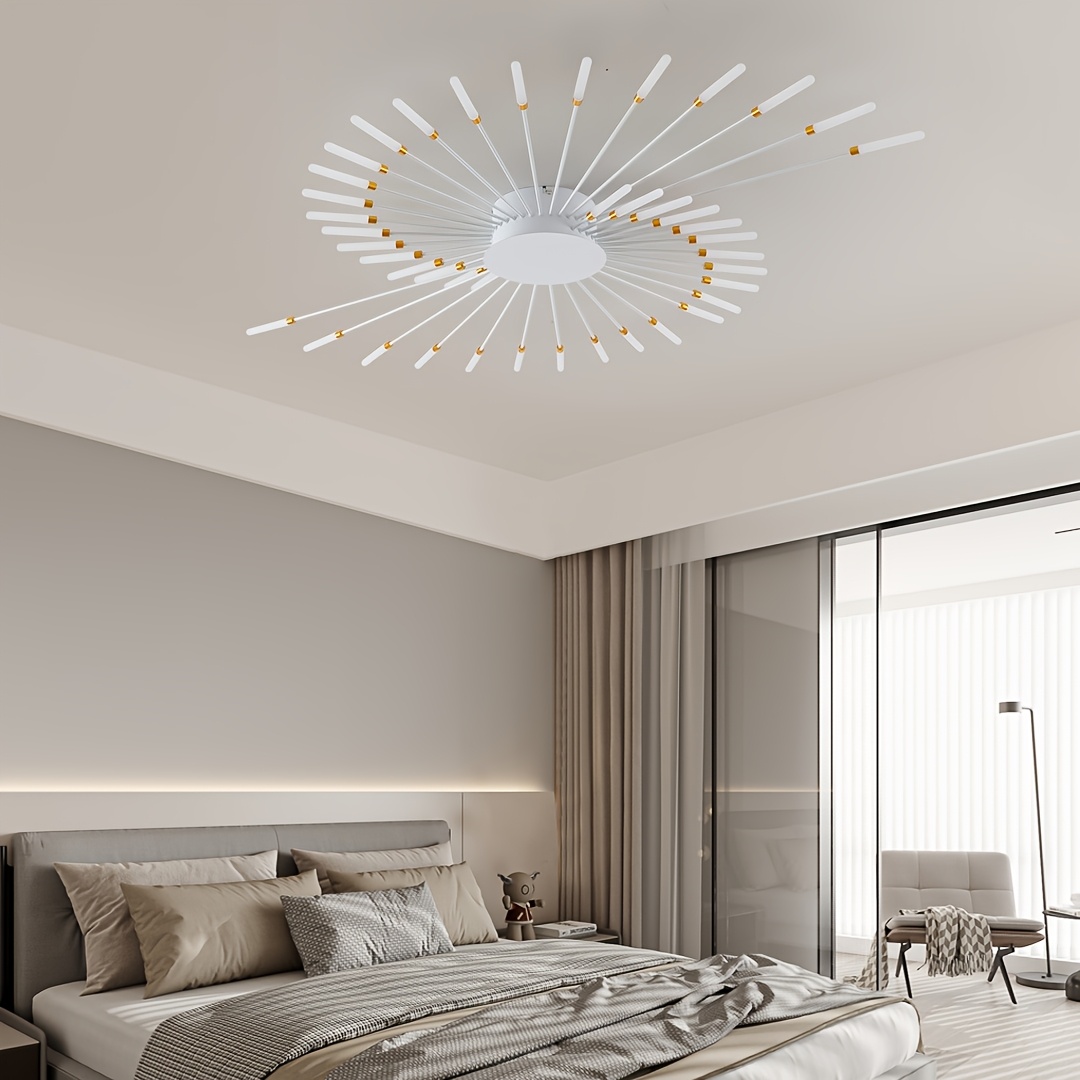 Modern Minimalist Warm White LED Ceiling Light with 42 Golden Firework Design - Sleek Metal Acrylic Fixture for Living Room, Dining Room, Bedroom - No Remote or Switch Included, Living Room Decor | Minimalist Light Fixture | Acrylic Diffuser