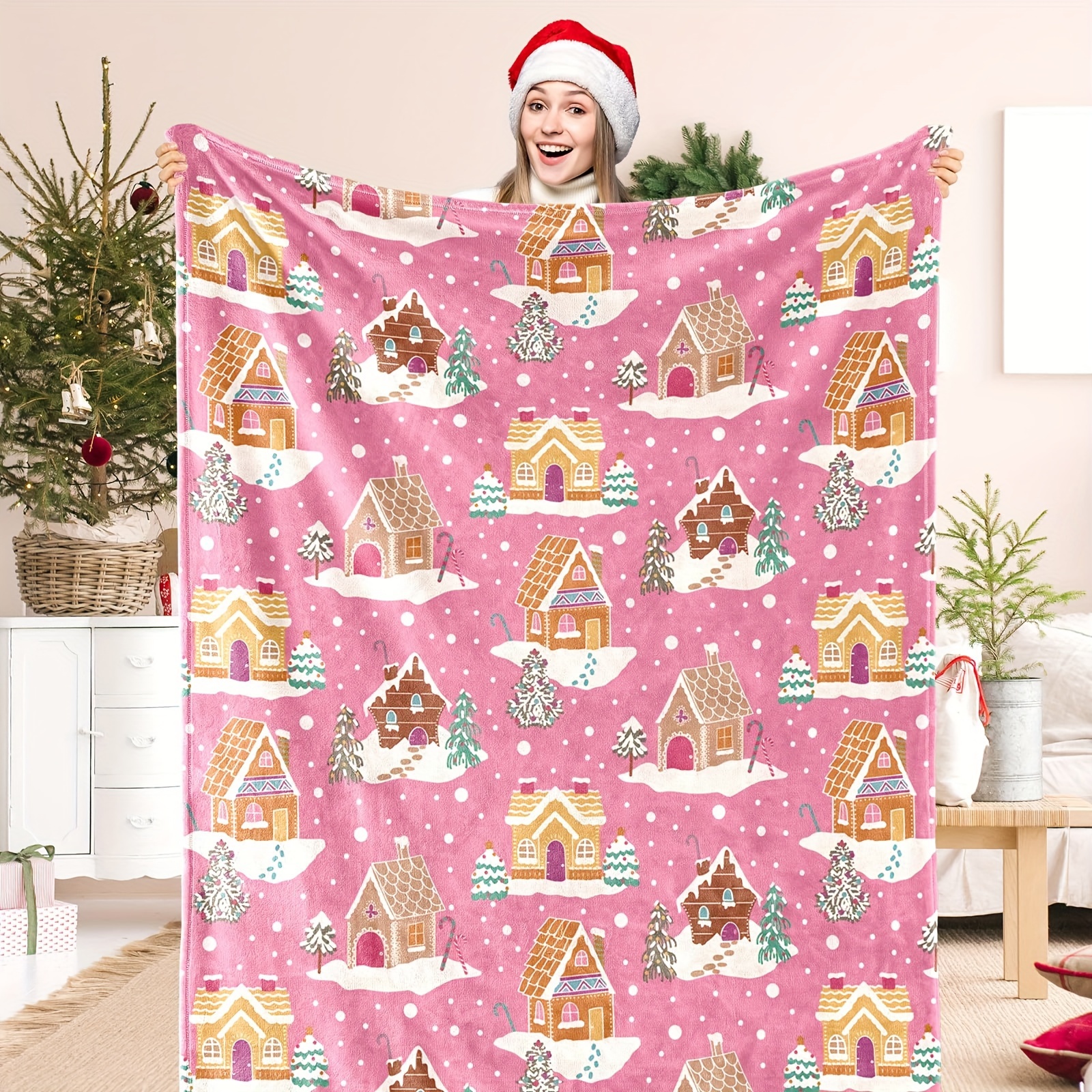 

1pc Christmas Blanket, Pattern, , , , , Polyester, For And