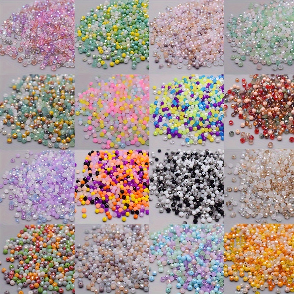 

200pcs Perles en Verre Facettées de 4mm - Perles Espacées Rondes pour la Fabrication de Bijoux DIY, Accessoires pour Colliers et Poignets, Kit de Perles pour Loisirs Créatifs