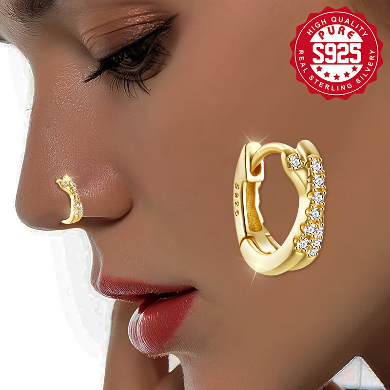 TEMU S925 Silver, Double-layer Cross Design Nose Ring, Inlaid With Synthetic Synthetic Synthetic, Women's Fashion Accessories, Exquisite And