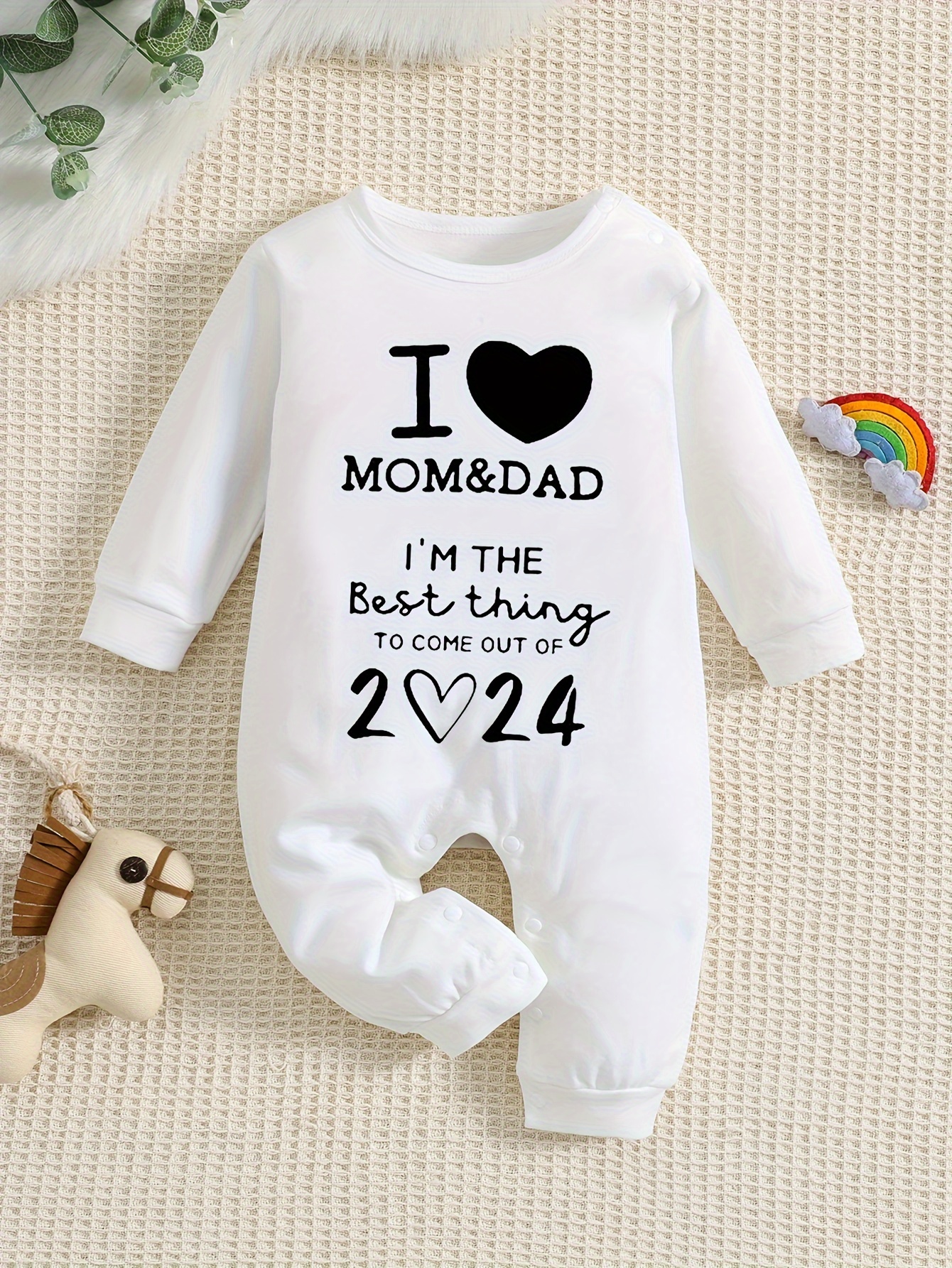 Baby's I LOVE MOM & DAD Print Long Sleeve Romper, Toddler & Infant Girl's Outdoor Clothes