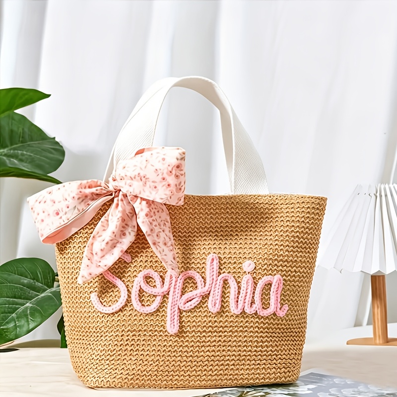 TEMU Custom Jute Beach Tote Bag, Designed For Personal Use. For Bridesmaids, Bachelorette Parties, Or Bridal Showers. Features Floral And Bow Designs