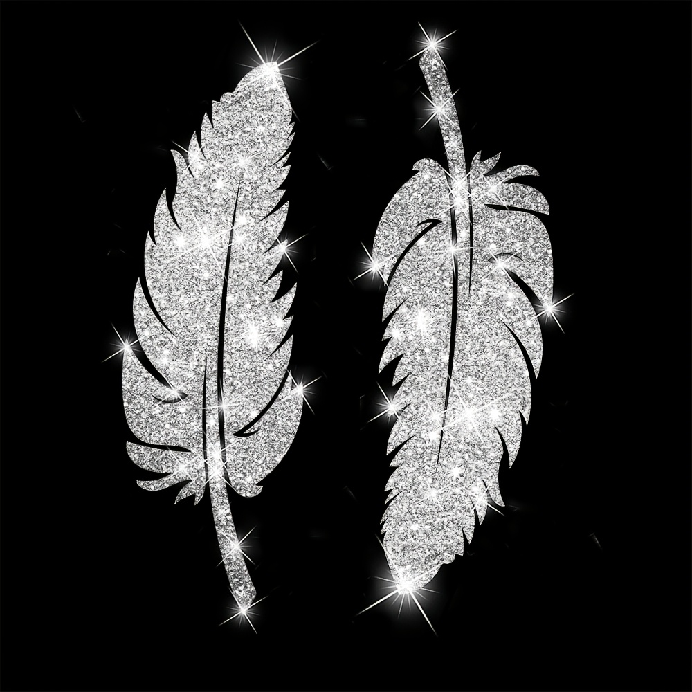 Image of 2pcs Sparkling Feather Car Decals - Vibrant, Glittery Bling Design, & Stick, No Residue - Cars, Trucks, Suvs - Adds A