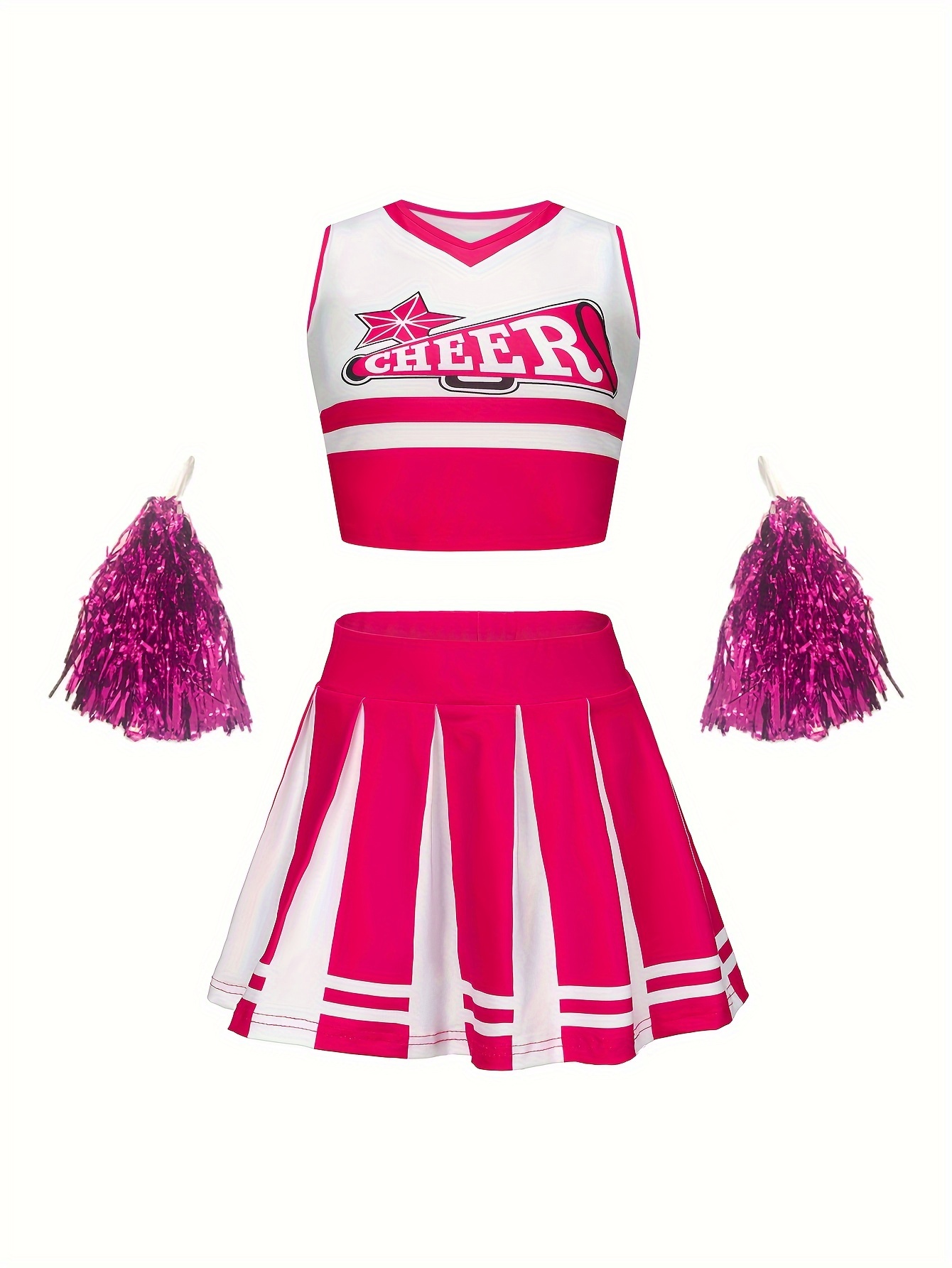 Girls Cheerleading Set Comfy C Neck Sleeveless Top + Skirt - Temu