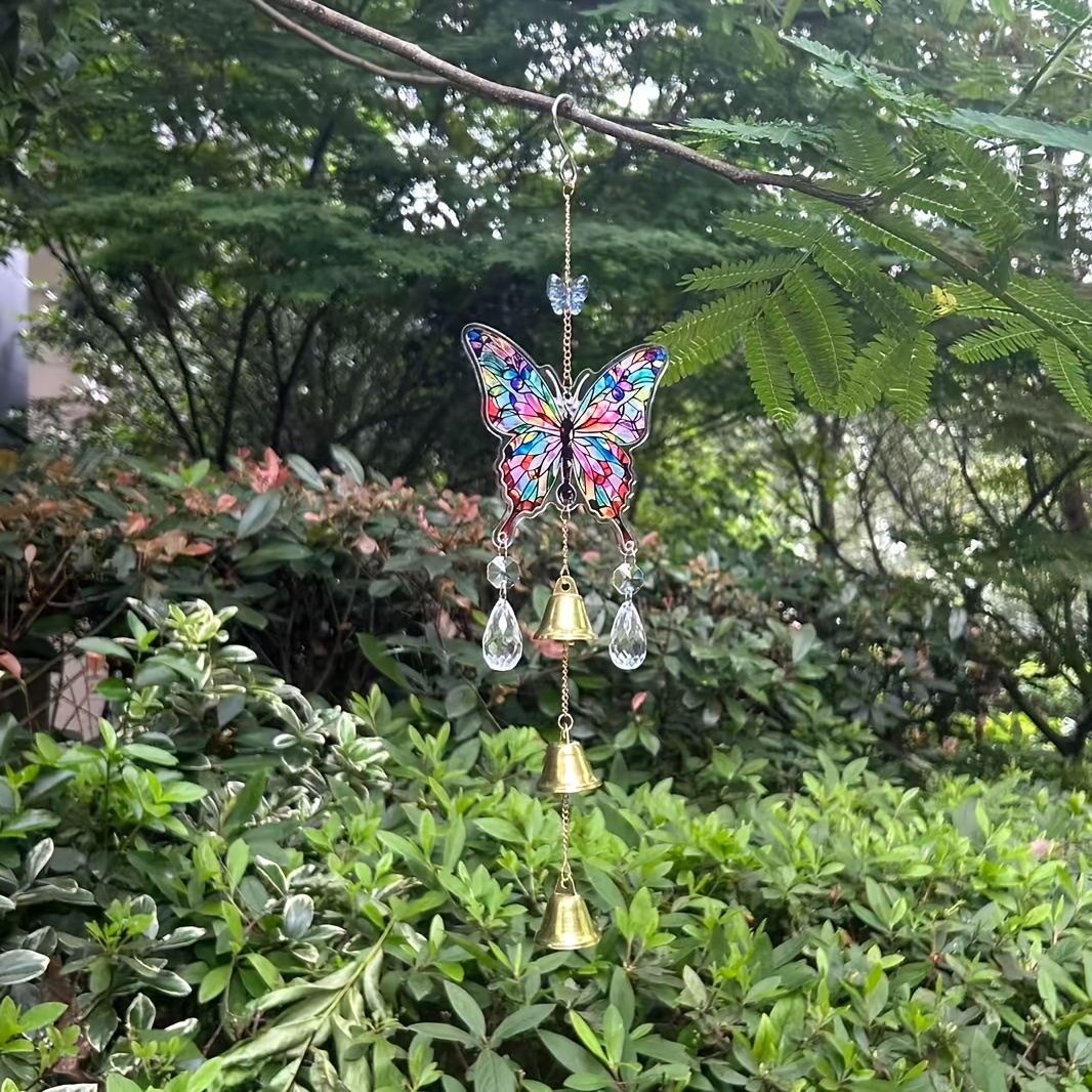 TEMU 1 Set Painted -shaped Wind Chime With Crystal Pendant And 3pcs , Indoor/outdoor Universal Hanging Decor For Garden/balcony/window, Housewarming
