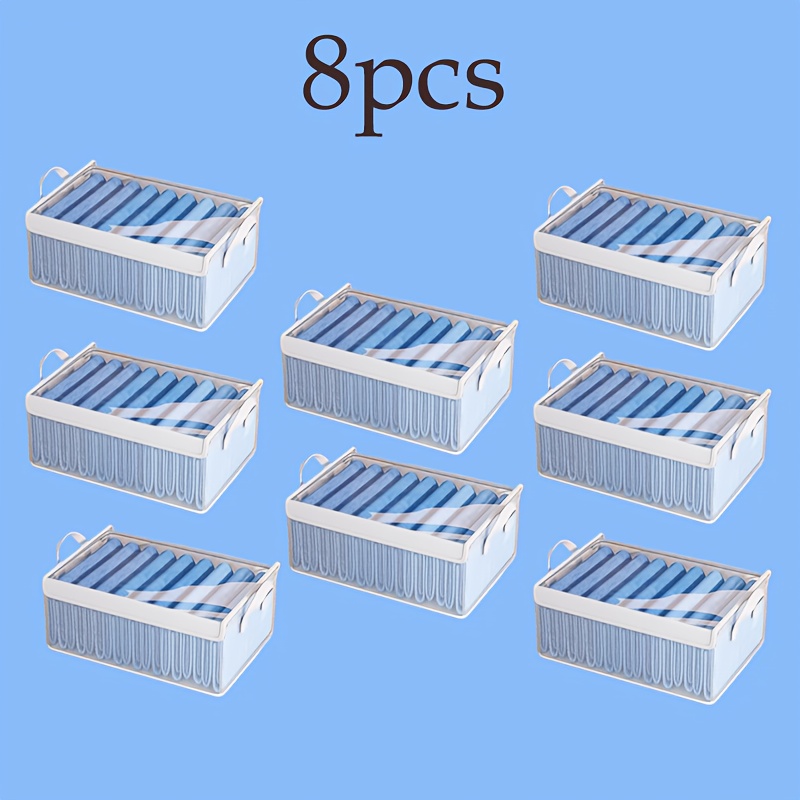 TEMU 8 Large Transparent Pvc Storage Boxes With Lids - Foldable Dustproof Containers For Organizing Clothes, Pants, Etc. - Suitable For Home And Dorm