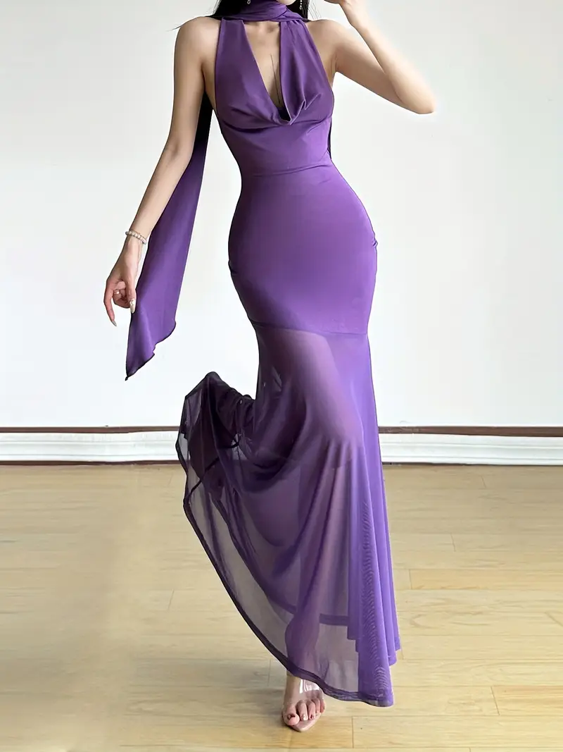 sassygals purple mesh cowl neck halter dress - Temu Finland sassygals purple mesh cowl neck halter dress - Temu Finland