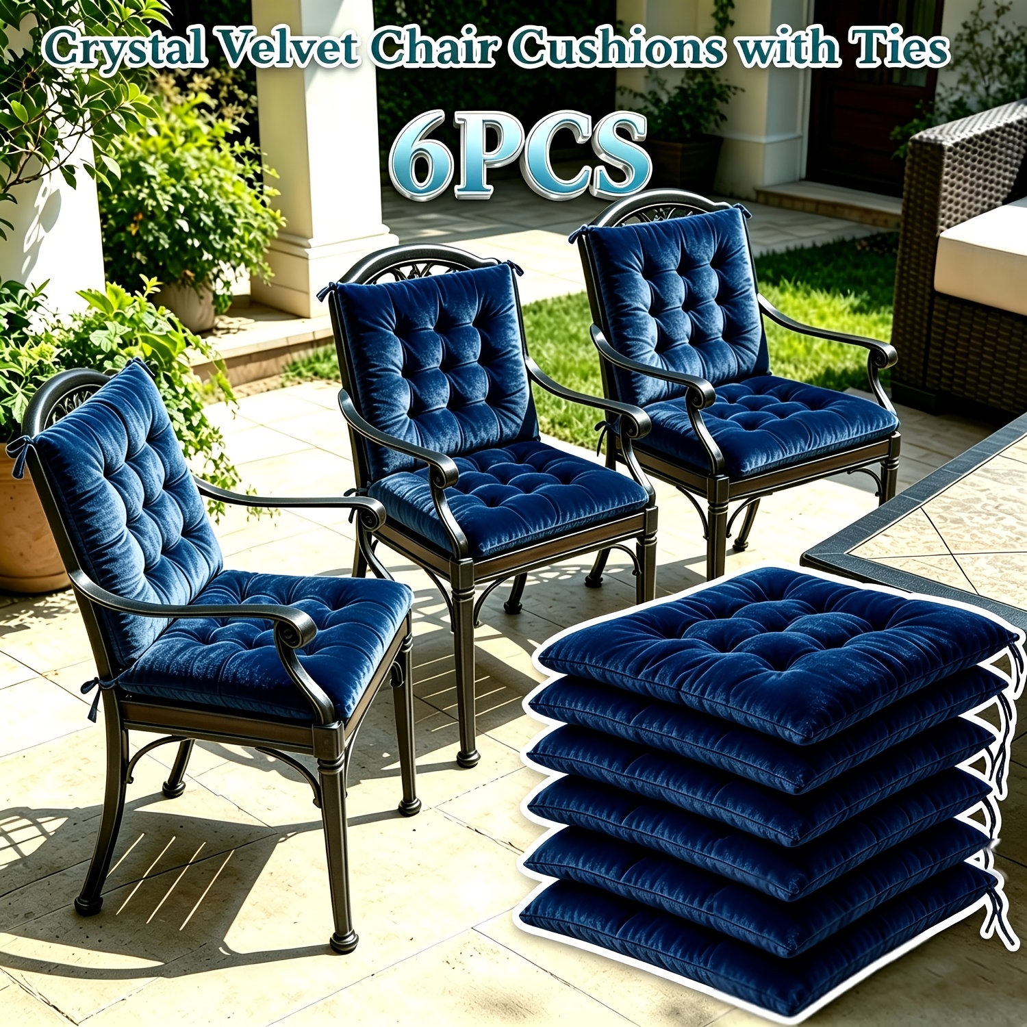 TEMU 6pcs Chair Seat Cushions With Ties, Indoor Dining Chair Pads, Room Chair Cushion, Matte Quilted, Soft Breathable Comfortable Decor For Dining