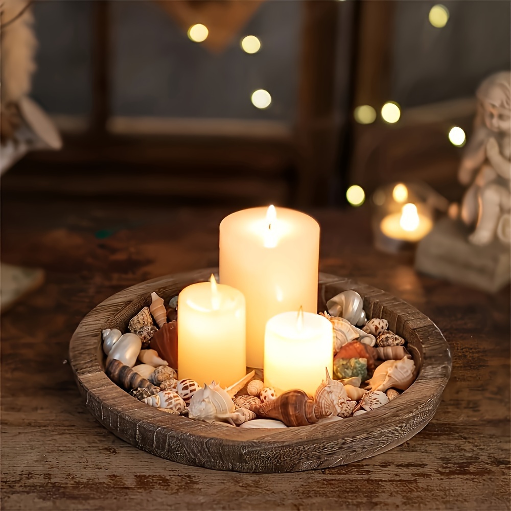 

Rustic Wooden Candle Tray Holder - Round Decorative Centerpiece For Farmhouse, Christmas, Wedding & Halloween Home Decor