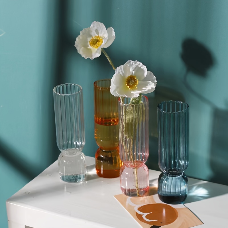 

[popular ] Chic Striped Glass Vase - , Transparent Design For | Decorative Cylinder-shaped Ornament