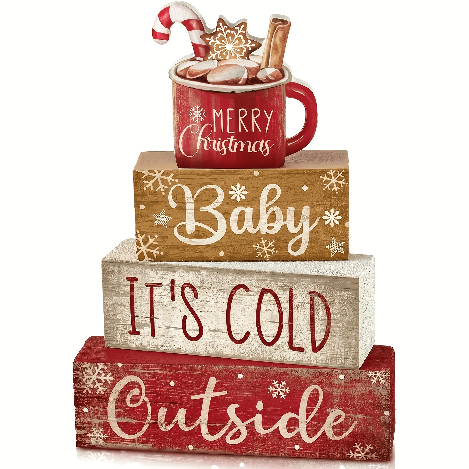 TEMU 4pcs Christmas Decorations Indoor, Wooden Christmas Tree Party Centerpiece Table Decor, Cup Design, Merry Christmas Home Decor, Farmhouse