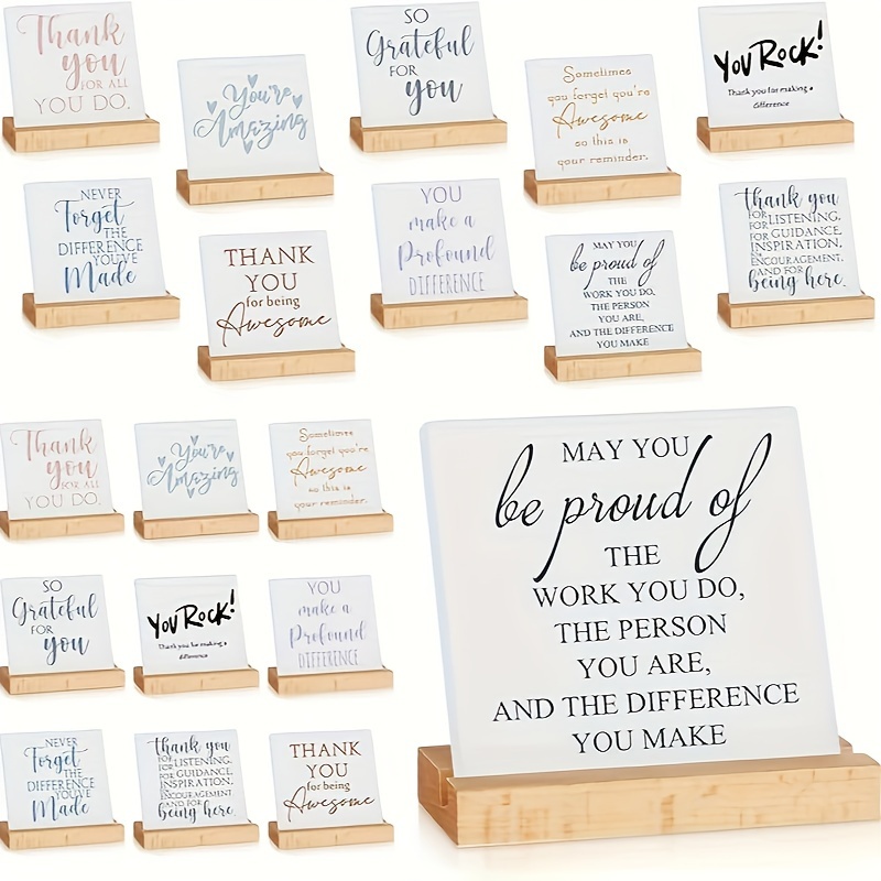 TEMU 20 Pack Employee Appreciation Gifts Bulk Inspirational Quotes Desk Decor Office Gifts Thank You Sign With Wooden Stand Staff Appreciation Nurse Teamwork Teacher Women Men