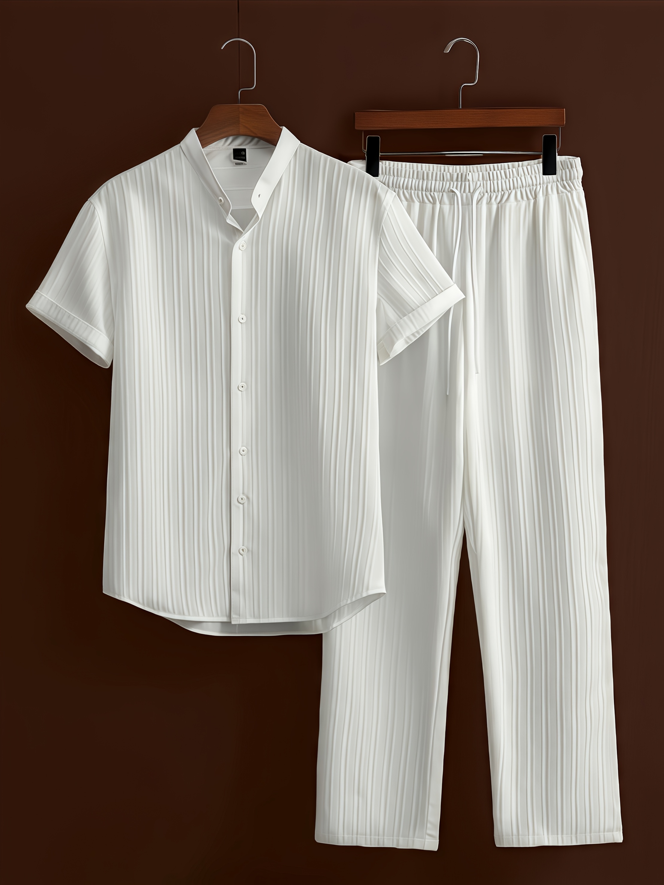 Short Sleeve Shirt + Drawstring Pants 2pcs Set Breathable Casual Outfit Suitable for Beach Vacation Party