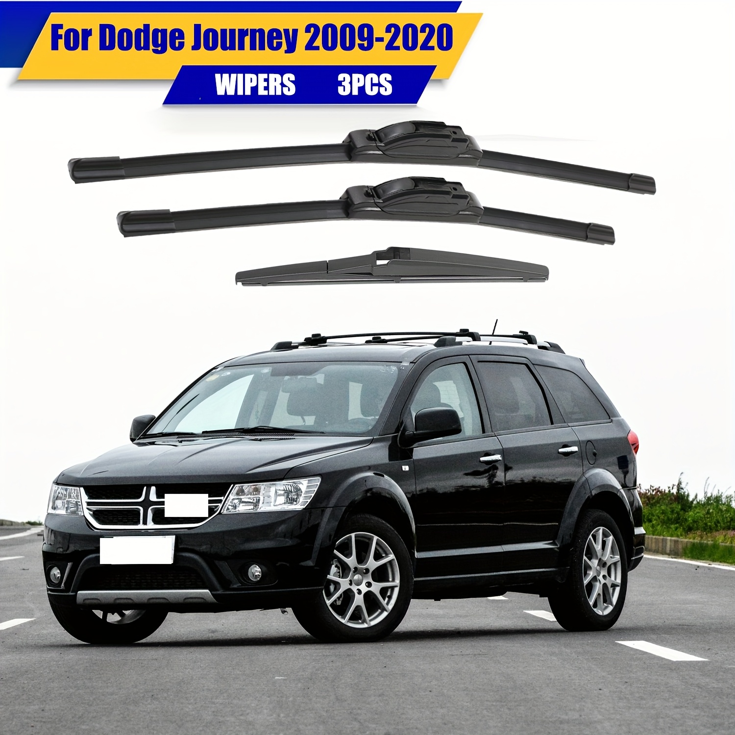 TEMU Balais d'essuie-glace de 24", 19" et 12" pour Dodge Journey 2009-2020 - Ensemble Premium Tout Temps et Arrière - Qualité OEM (Lot de 3)