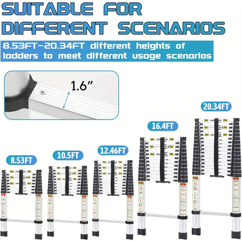 telescoping ladder attic ladder heavy duty aluminum with non slip feet 330lb capacity for rv attic roof multi surface use details 5