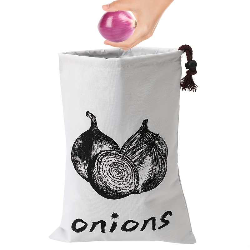 TEMU Set Of 1 Reusable Vegetable Storage Bags - Non-woven, Drawstring Closure, Potatoes, Onions, Garlic - .