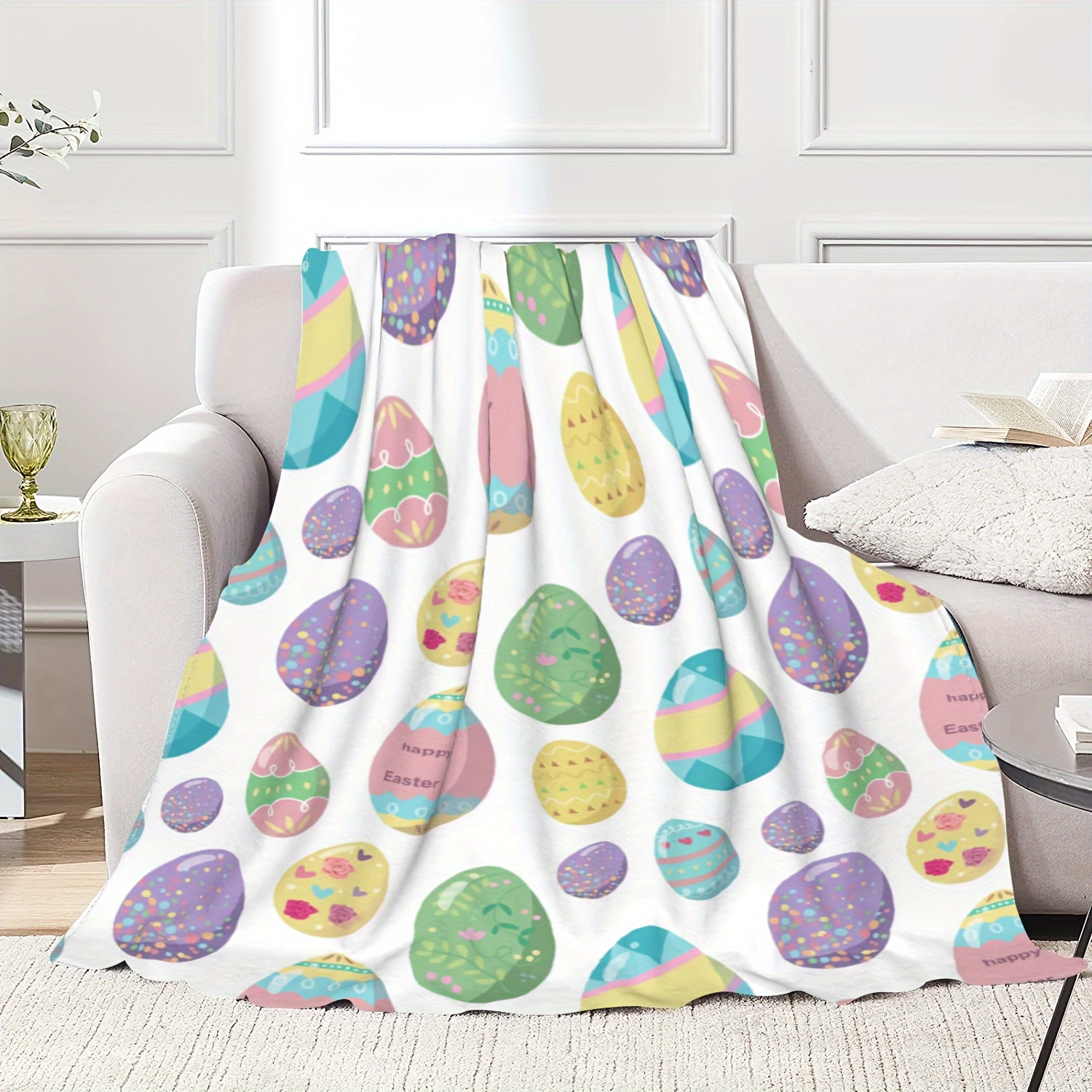 

1pc Easter Egg Blanket - Polyester , All , , For Camping, Sofa, - Easter Decor