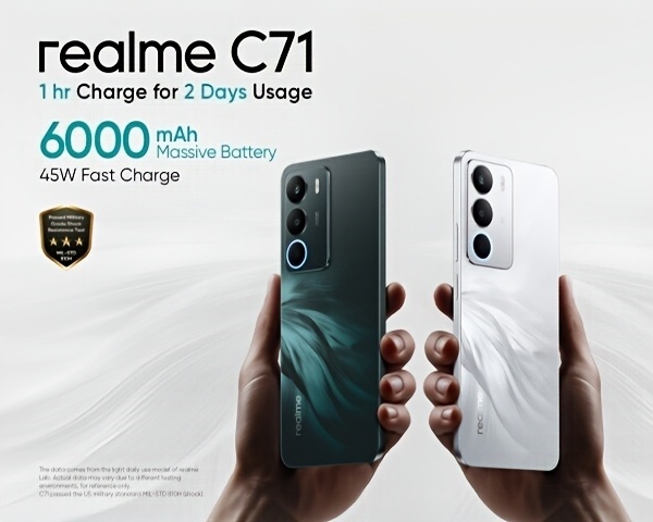 Realme C71 8GB+256GB 4G LTE, Глобална версия, Android 15 Смартфон, 6,7'' OLED 120Hz дисплей, 6000mAh батерия, 50м камера, Без адаптер