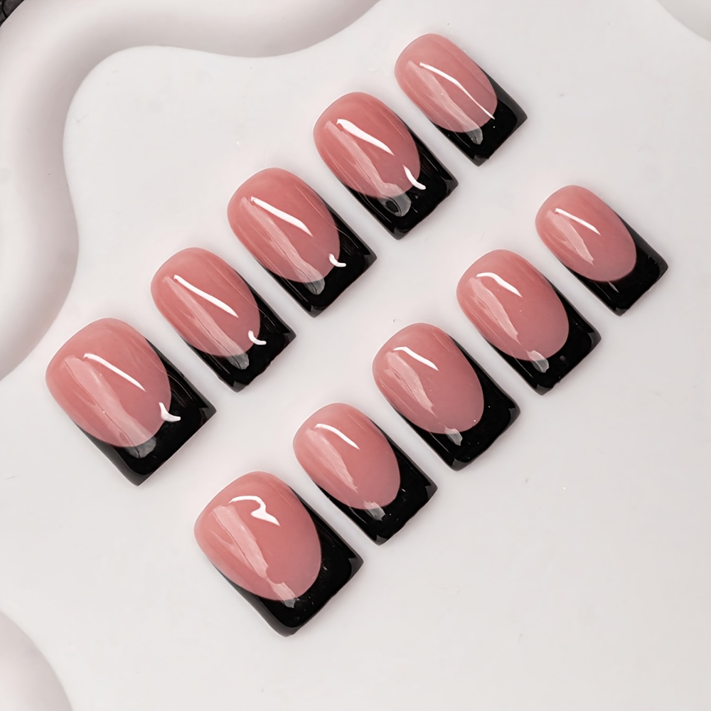 TEMU 10pcs Set Of Square Nail Stickers, Handmade, Y2k , Nude And Black Design, Suitable For Women And, Includes Tools, An Gift For Women
