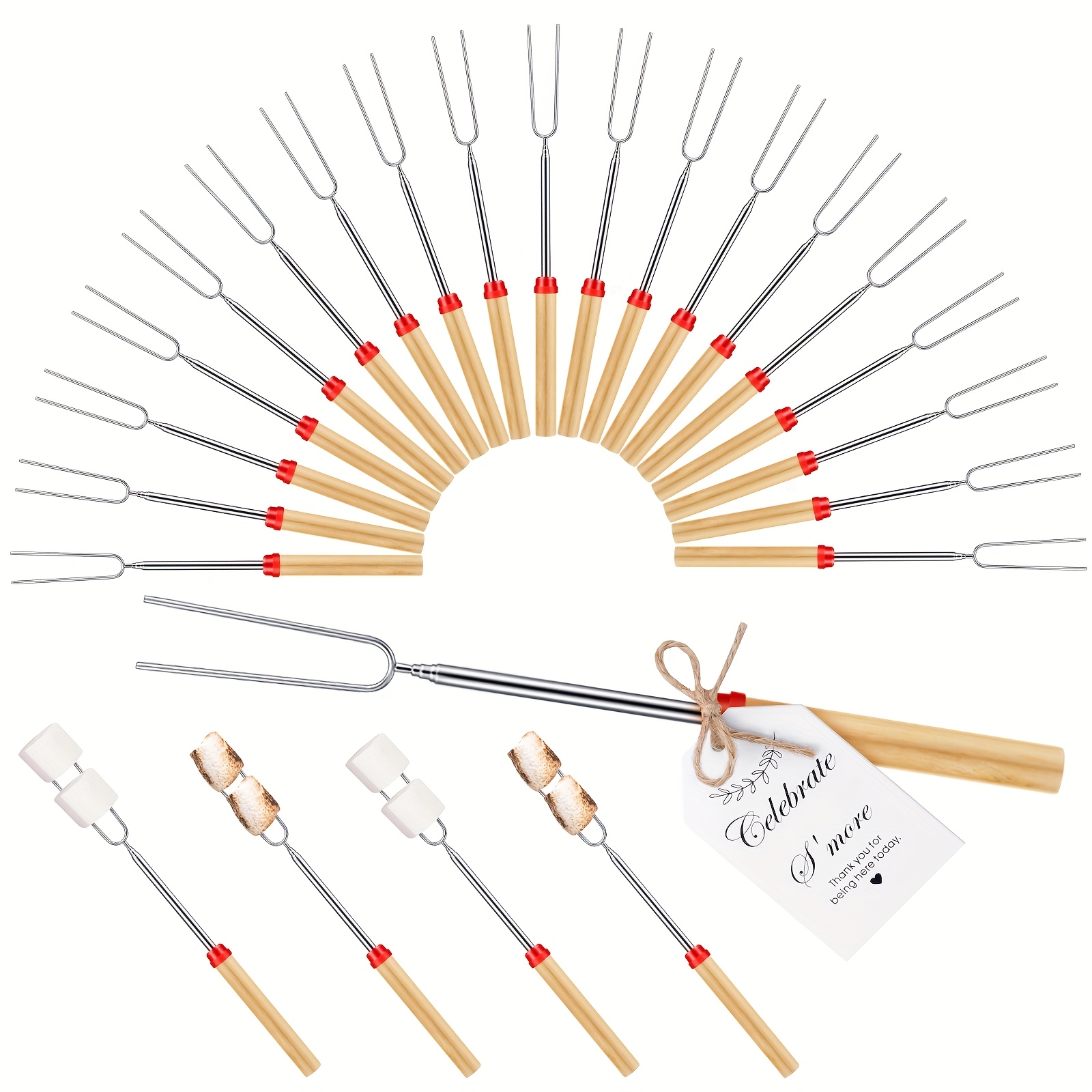 TEMU 24 Sets Party Favor Includes Smores Sticks For Fire Pit Birthday Party Favors Tags With String Extendable Sticks For Wedding Camping Father Gift