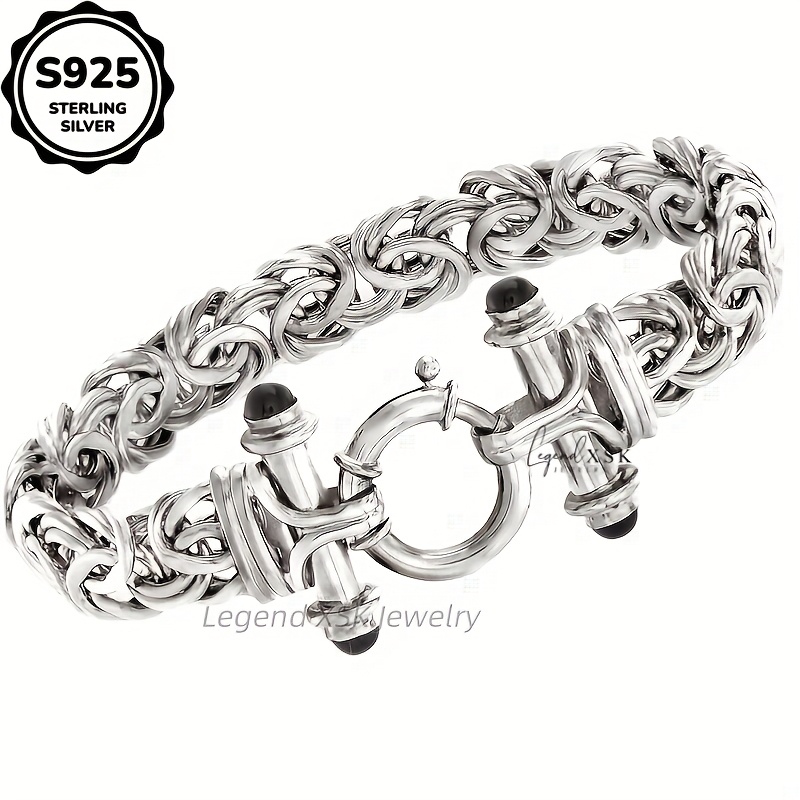 TEMU Retro Bracelet Made Of 925 Sterling Silver And Plated With, Featuring Onyx. A Luxurious And Elegant Piece Of Jewelry For Women, Perfect For