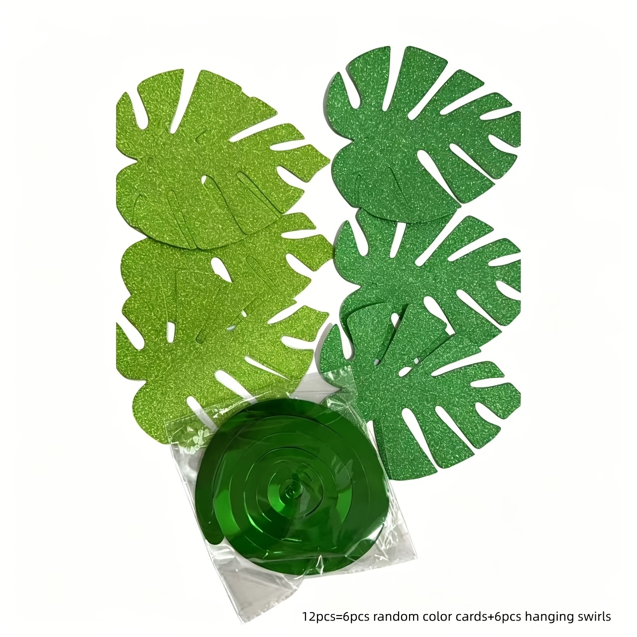Image of 12/24pcs Hawaiian Luau Party Palm Leaves Swirl Decorations Hanging Ceiling Green Decoration Tropical Party For Summer Hawaiian Shower Birthday Supplies