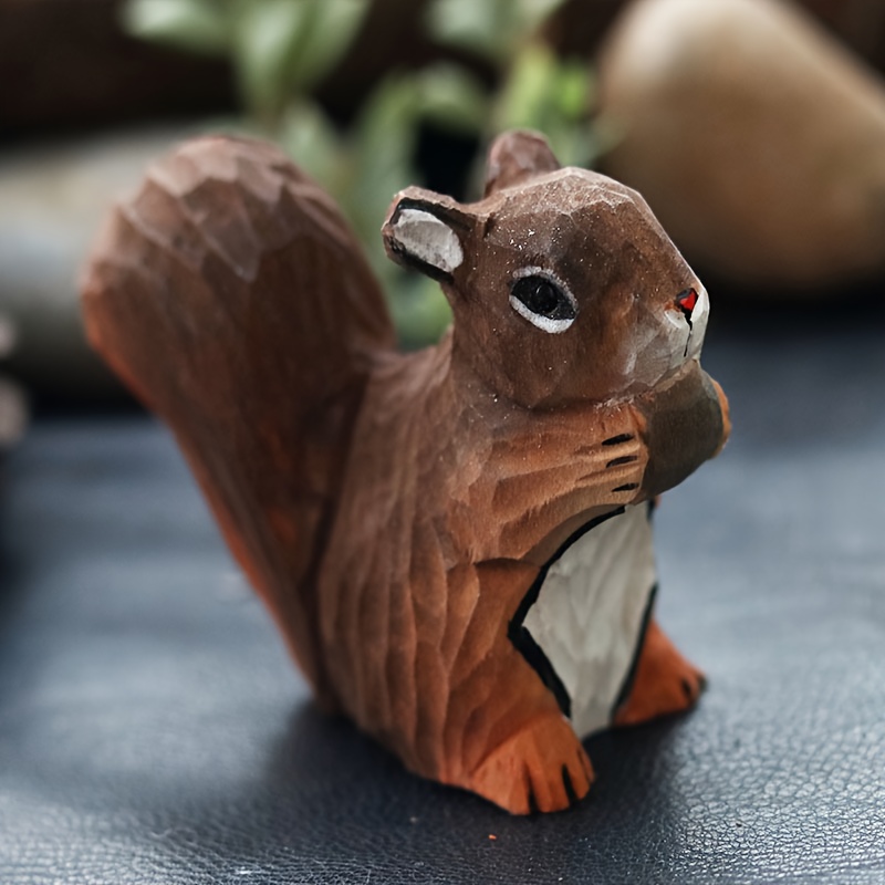 Image of A Retro-colored Hand-carved And Wolf - Beautiful And Exquisite Home Decorations, Handicrafts, A Squirrel Holding A Pine Cone In Its Hands, Suitable For Indoor And Outdoor, Desk Bedroom, Study