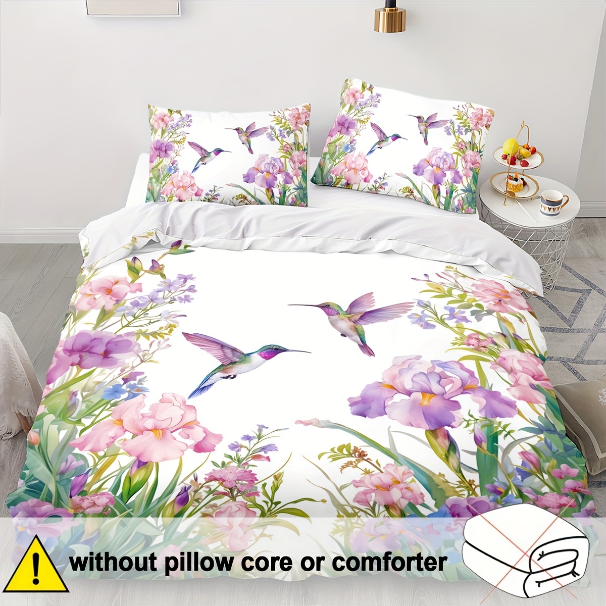 TEMU 2/3pcs Hummingbird Bedding Animal Duvet Cover Set Kingfisher Comforter Cover Bedroom Decor 2d Pink Flowers Flat Printing (includes 1 Duvet Cover